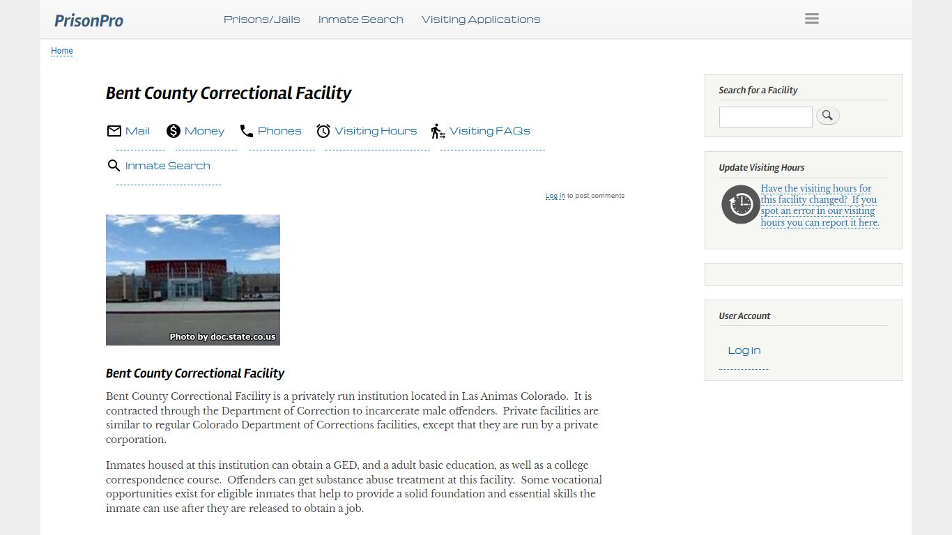 Bent County Correctional Facility Visiting hours, inmate ...